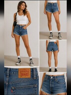 Levi’s 501 Cut Off Denim Shorts Women’s W26 High Rise Raw Hem Blue Jean Shorts